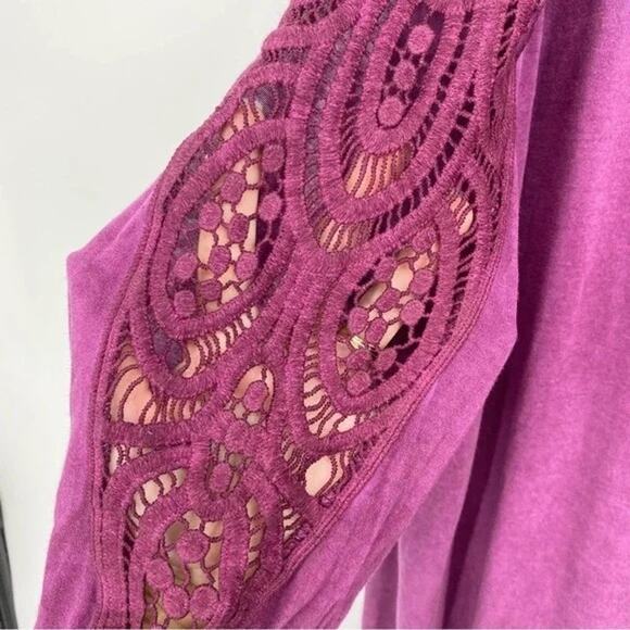 FOURTEENTH PLACE Cold Shoulder Crochet Long Sleeve Tunic Sz 1X Purple Oxford NWT - Picture 5 of 6